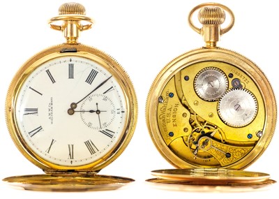 Lot 6 - WALTHAM - A 14ct full hunter crown wind pocket watch.