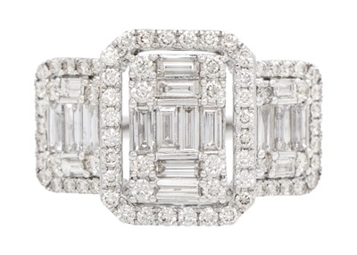 Lot 89 - An impressive diamond set large triple cluster dress ring set in 9ct white gold.