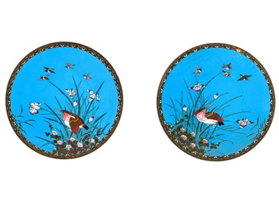 Lot 1001 - A pair of Japanese cloisonne chargers, Meiji period.