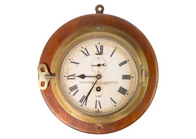Lot 1647 - A Sestrel brass bulkhead clock, The Great Grimsby, Coal, Salt & Tanning Co.