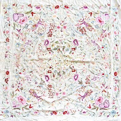 Lot 1004 - A Chinese silk embroidered piano shawl.