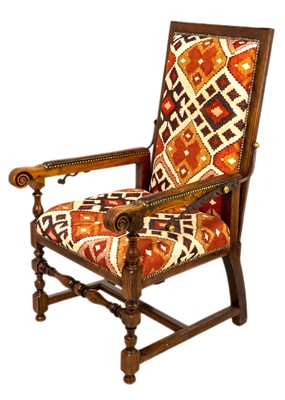 Lot 1019 - A 19th century French oak reclining armchair.