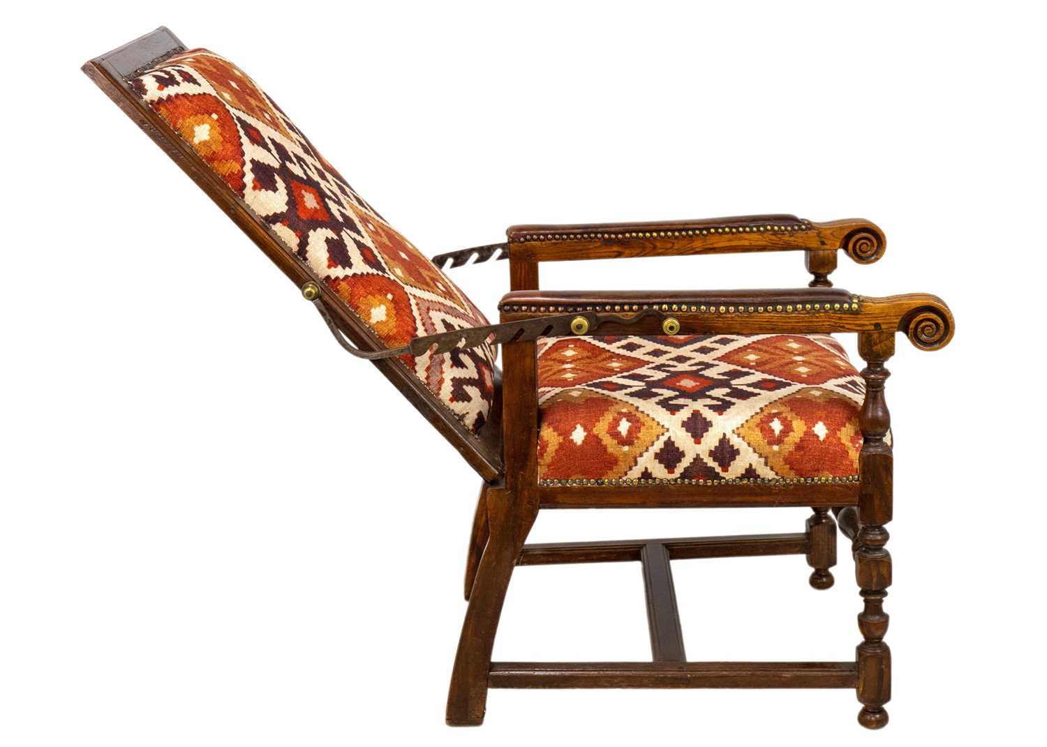 Lot 1019 - A 19th century French oak reclining armchair.