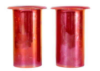 Lot 374 - A pair of lustre decorated cylindrical vases, circa 1880.