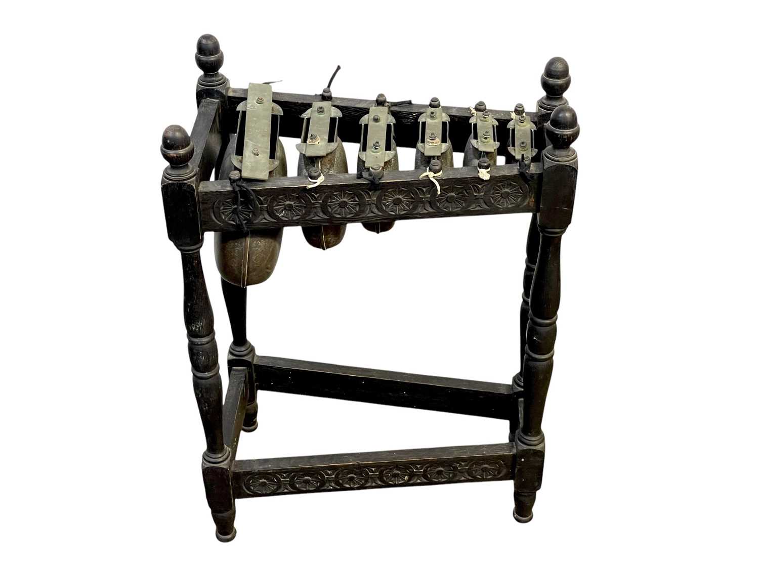 Lot 31 - An oak framed xylophone or metallophone.