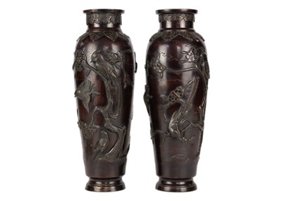 Lot 273 - A pair of Japanese bronze vases, Meiji Period.