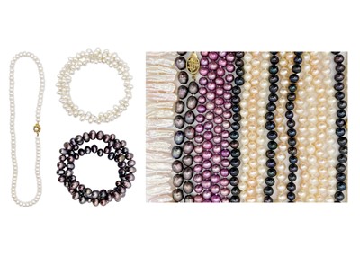 Lot 252 - A collection of cultured pearl necklaces and bracelets.