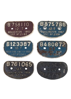 Lot 536 - British Railways cast iron wagon plates (x6)