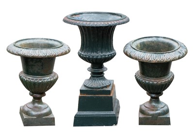 Lot 1337 - A pair of cast iron campana urns.