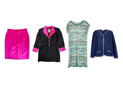 Lot 323 - A Candice Fraiberger Paris 1980's black wool and neon pink lady's suit.
