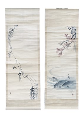 Lot 674 - Two Japanese painted scrolls, 19th century.