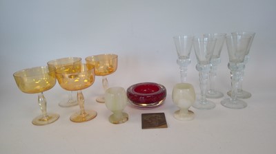Lot 78 - A controlled red bubble dish (10cm wide), two...