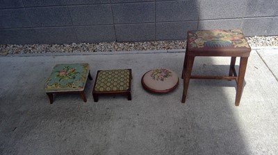 Lot 76 - An Upholstered Stool and Three Footstools. The...