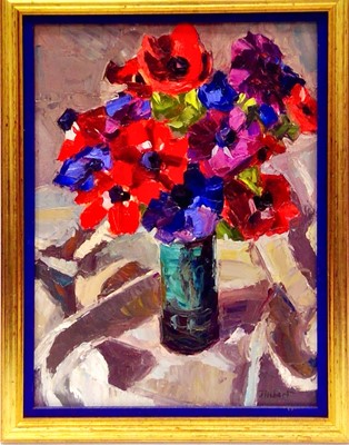 Lot 229 - 'Anemones No 2' by J Hobart, oil on board,...