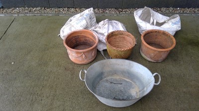 Lot 53 - A Galvanised Tin Bath, Three Terracotta Pots...