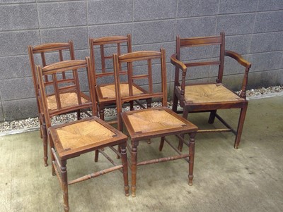 Lot 115 - Four, Rush Pad Dining Chairs and a Carver.