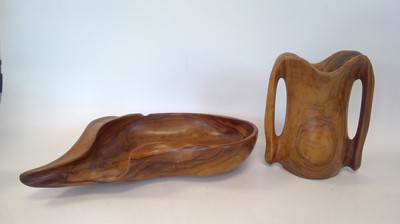 Lot 87 - Spanish olive wood twin-handled jug and...