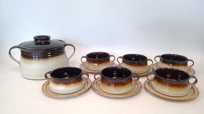 Lot 73 - A stoneware casserole dish, with six low bowls...