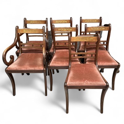 Lot 95 - A set of seven good brass inlaid mahogany...