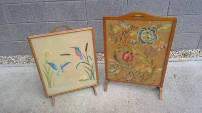 Lot 290 - Two, Embroidered Fire Screens. The Screens...
