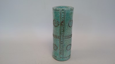 Lot 288 - A hand built terracotta green glaze vase with...