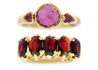 Lot 42 - Two 9ct gold gem set rings.