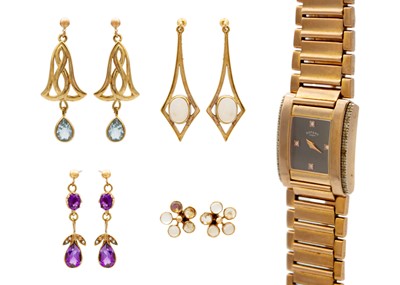 Lot 48 - A selection of four 9ct pairs of gem-set earrings.