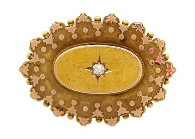 Lot 53 - A Victorian 15ct hallmarked gold diamond set memorial brooch.