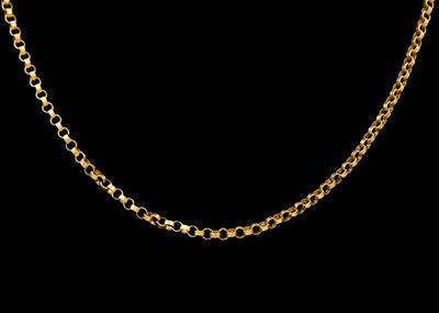 Lot 69 - A 9ct hallmarked gold belcher link 24" necklace.