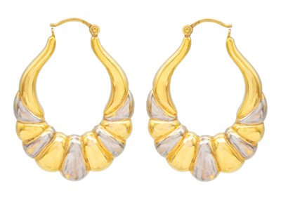 Lot 72 - A 9ct yellow and white gold pair of large hollow hoop earrings.
