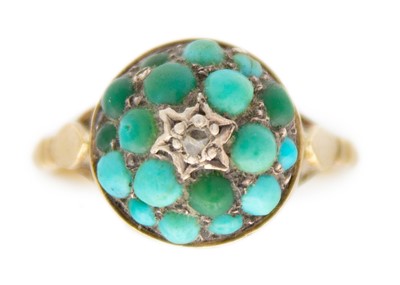 Lot 73 - A Victorian 9ct turquoise and diamond pavé set ring.