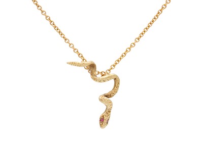 Lot 87 - A modern 9ct hallmarked gold serpent pendant on 9ct fine trace necklace.