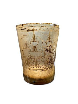Lot 201 - Early 19th century scrimshaw decorated horn beaker