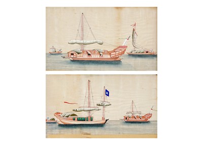 Lot 783 - A pair of Chinese pith paper paintings depicting junks, 19th century.