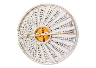 Lot 75 - A unique 18ct diamond, sapphire and ruby set City of London brooch.