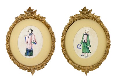 Lot 694 - A pair of Chinese pith paper portrait paintings, early 19th century.