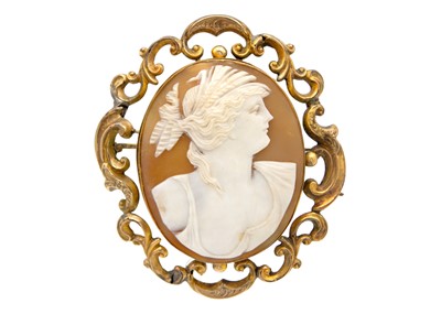 Lot 125 - A Victorian large shell cameo silver gilt mounted brooch.
