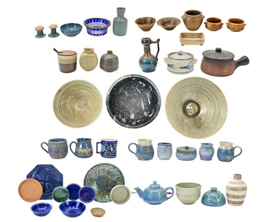 Lot 314 - An orthoceras bowl and studio pottery, including Leach Pottery, Alan Brough and Lamorna