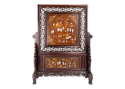 Lot 562a - A Chinese hardwood inlaid table screen, late Qing Dynasty