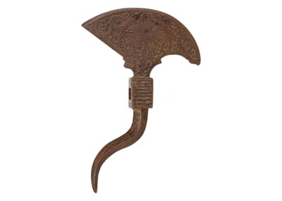 Lot 667 - A Indo-Persian Tabar Zaghnal steel battle axe head, 18th/19th century.