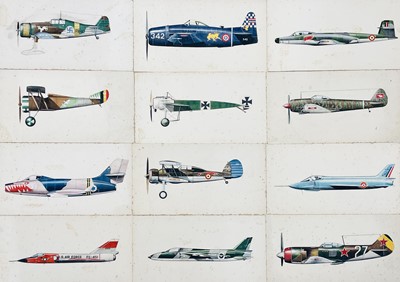 Lot 212 - Twelve watercolour studies of aircraft