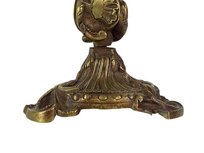 Lot 18 - A pair of French rococo style bronze candlesticks.