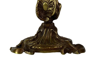 Lot 18 - A pair of French rococo style bronze candlesticks.