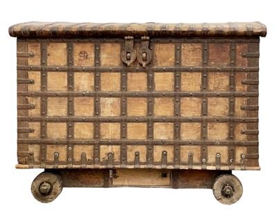 Lot 785 - An Indian large hardwood iron bound chest.