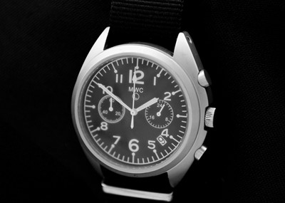 Lot 1204 - MWC - A military chronograph gentleman's over-sized stainless steel meca-quartz wristwatch.