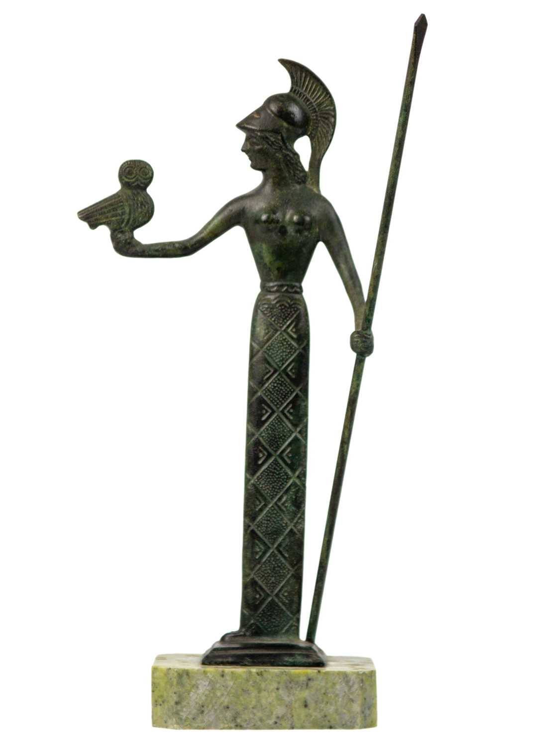 Lot 59 - A bronze figure of Athena on a marble base.