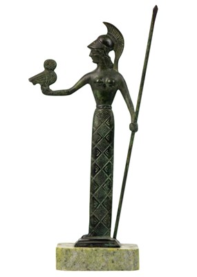 Lot 59 - A bronze figure of Athena on a marble base.