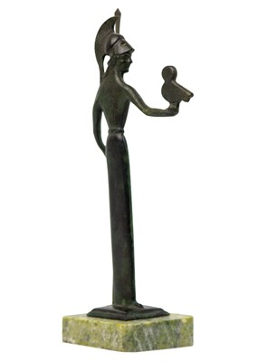 Lot 59 - A bronze figure of Athena on a marble base.