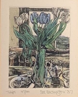 Lot 37 - Sue LEWINGTON (b.1956) 'Tulips' and 'Anemones'...