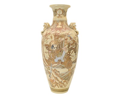 Lot 669 - A Japanese Satsuma pottery floor standing vase, circa 1900.